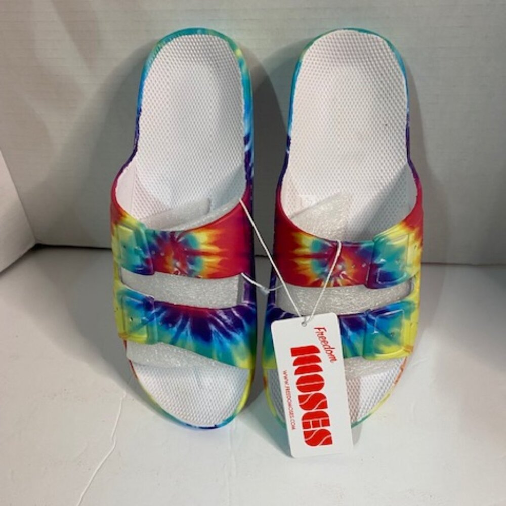 Freedom Moses Two Band Slide Hendrix Tie Dye Sandals, women' size 10-10.5